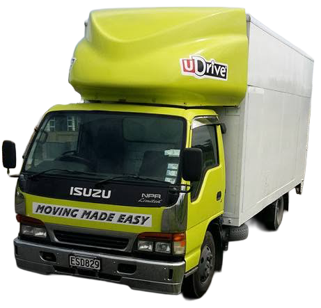 Front view of a U-Drive Isuzu 2 tonne truck